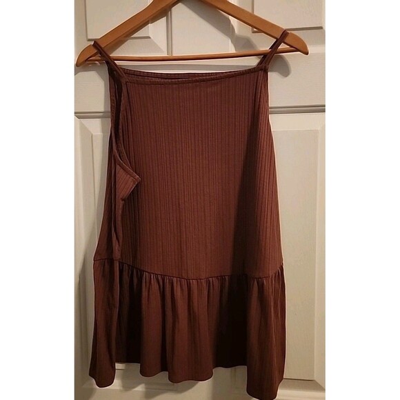 Maurice Tops - Babydoll XL Tank Mauve Spaghetti Strap Top Pleated Ruffle Flowy Eggplant Tunic